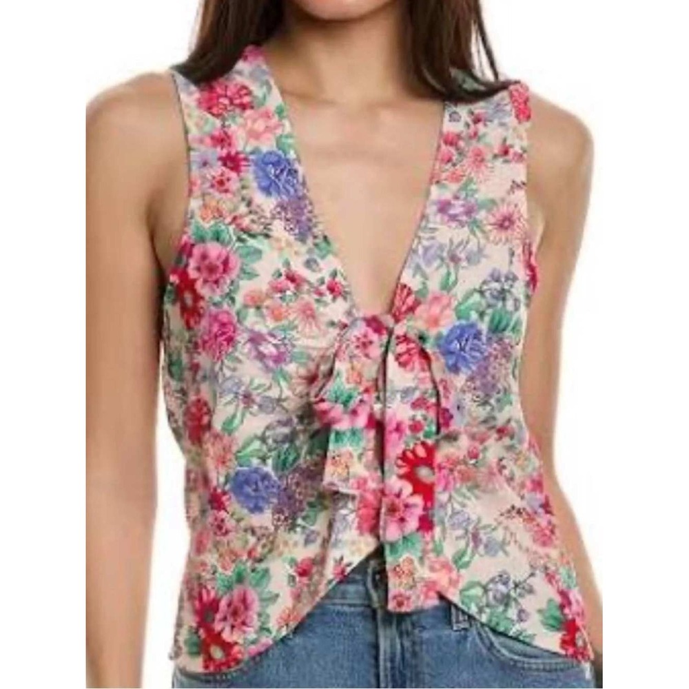 Favorite Daughter Gwen Top Pink Sand Floral Tie Front Sleeveless Blouse NWOT S